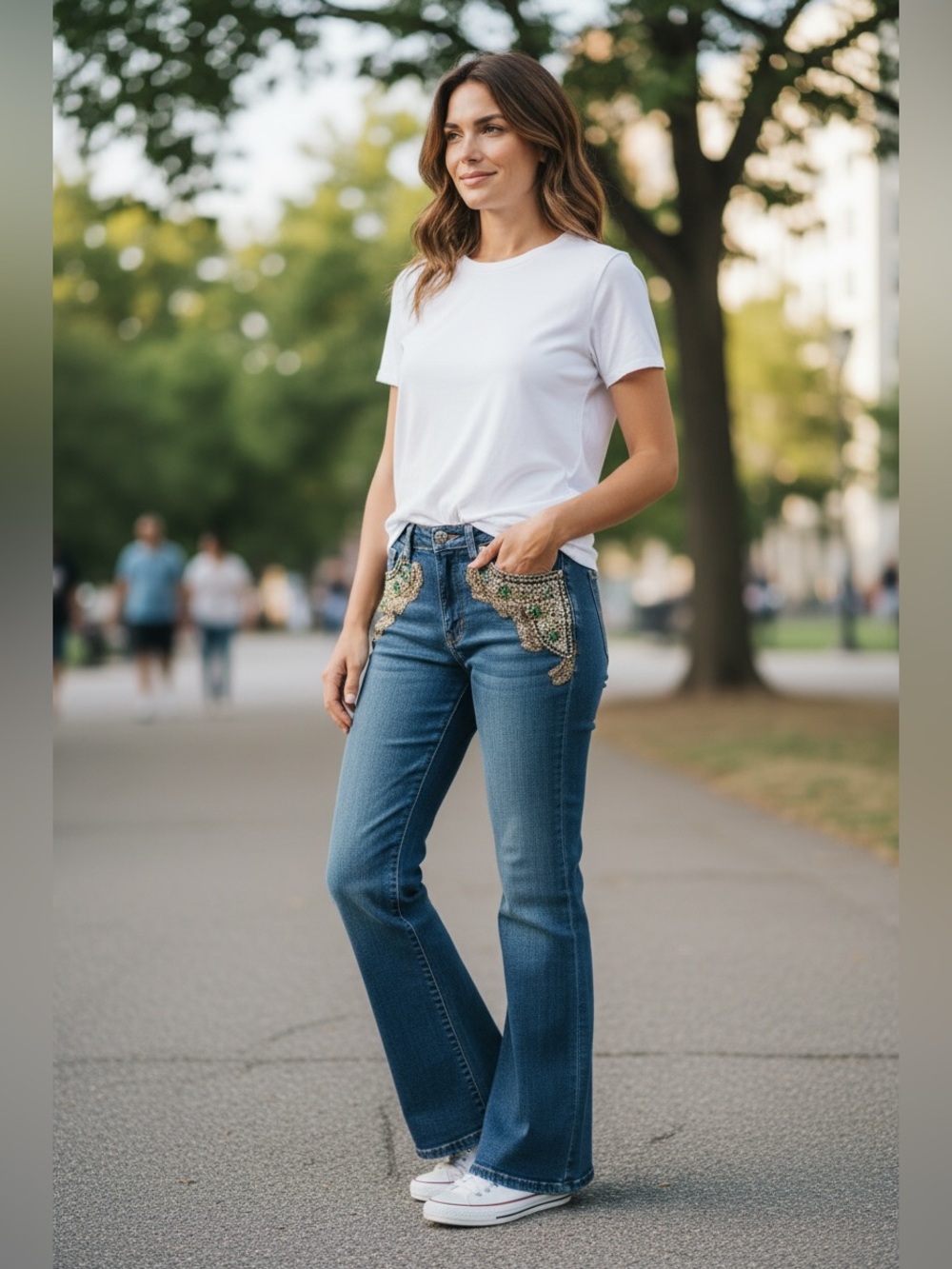 Handmade Y2K Bootcut Jeans Lace & Jewel Embellishment, Bold Unique Fashion Style